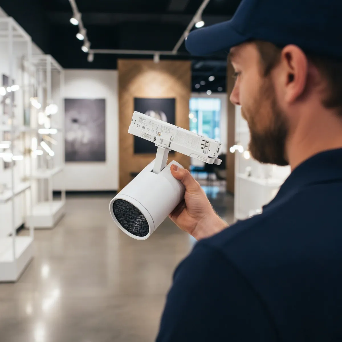 Noxion sporbelysning Delta Pro med honeycomb i et galleri-milj&oslash;